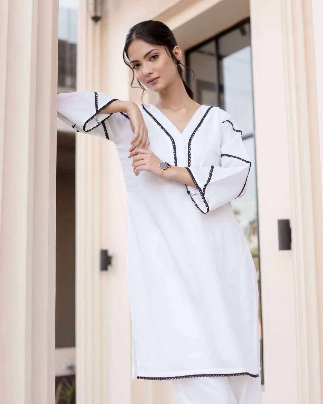 Peony White Solid Cotton Coord Set