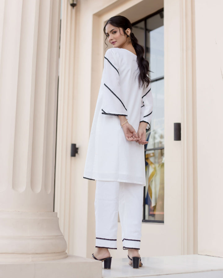 Peony White Solid Cotton Coord Set