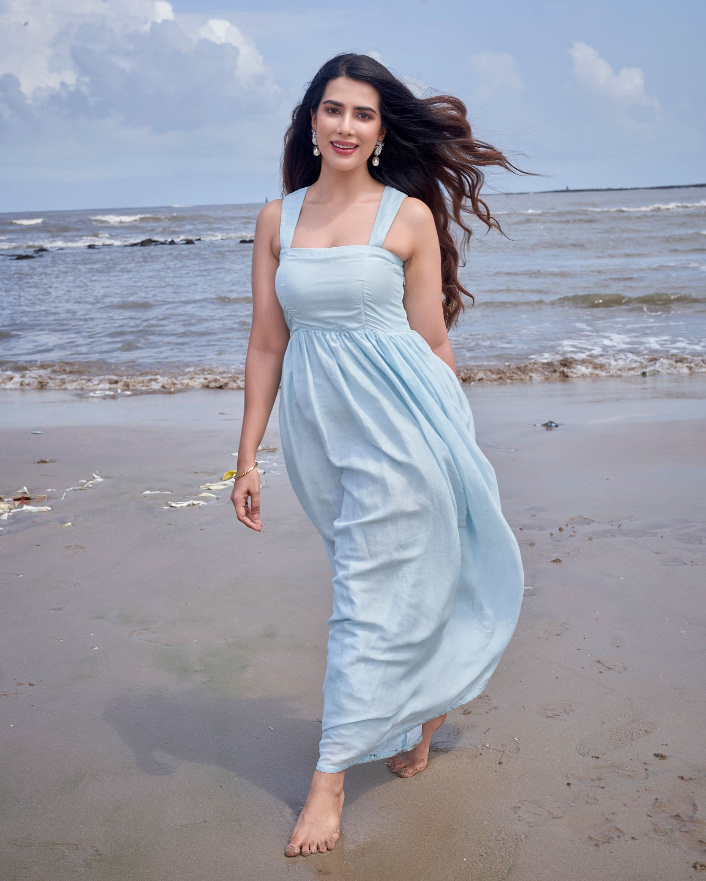 Shop Nimbus Sky Blue Solid Linen Georgette Dress for Women Online in India at Aachho Shop Nimbus Sky Blue Solid Linen Georgette Dress for Women Online in India at Aachho