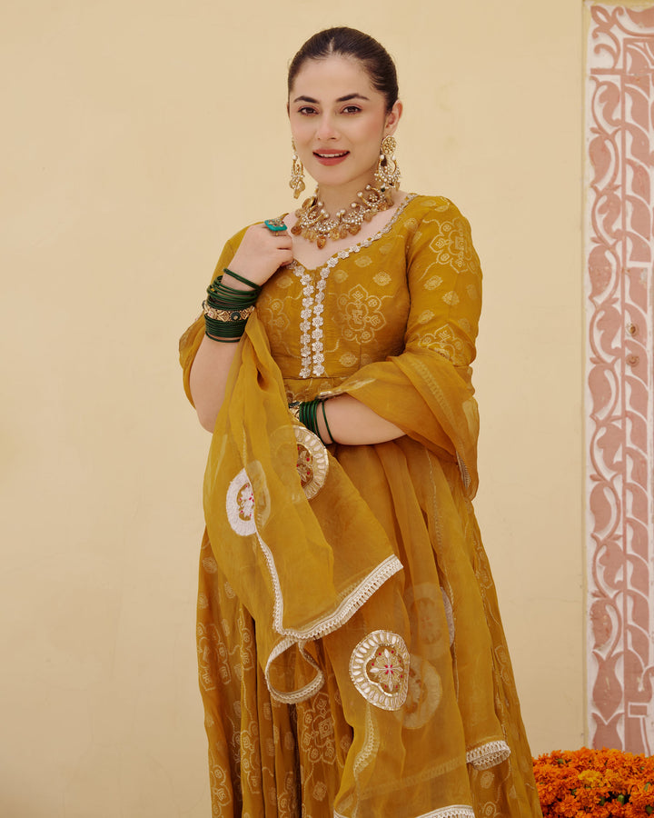 Kashi Mustard Jacquard Suit Set