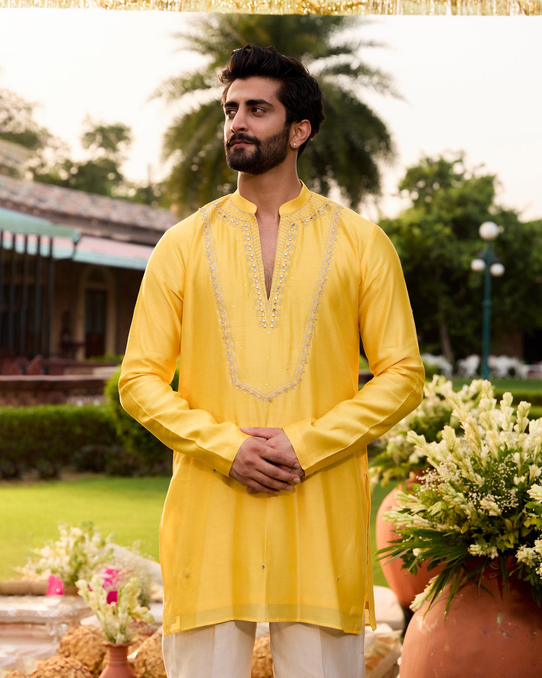 Kuber Yellow Chanderi Embroidered Kurta