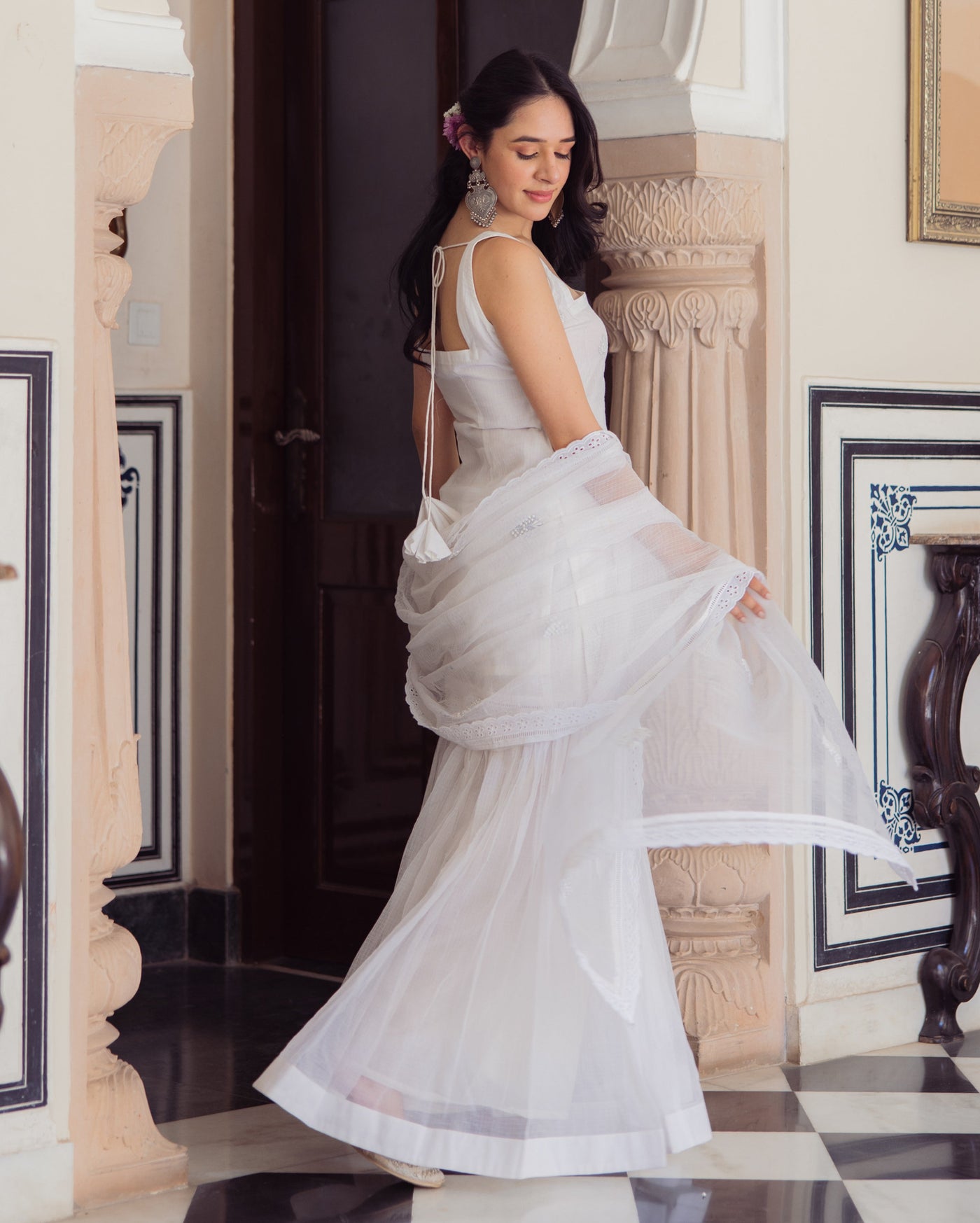 Gleaming White Embroidered Doria Sharara Set