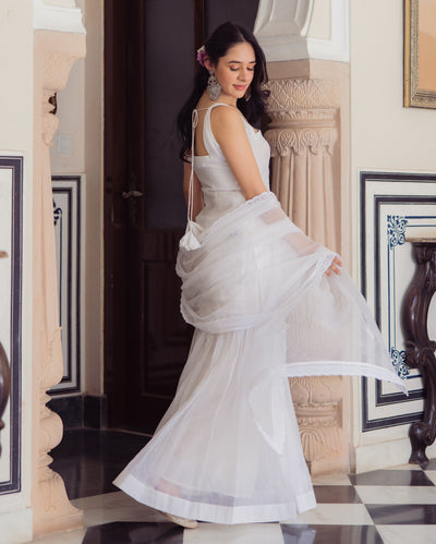 Gleaming White Embroidered Doria Sharara Set