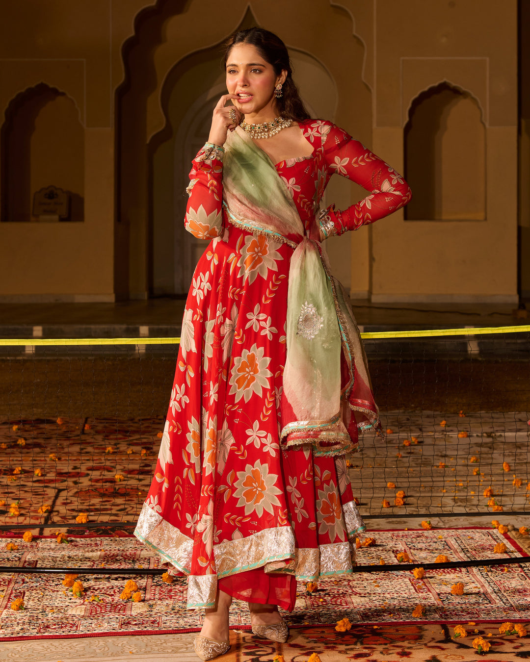 Zeenat Red Printed Georgette Suit Set