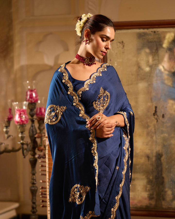 Fidaa Blue Handcrafted Satin Saree