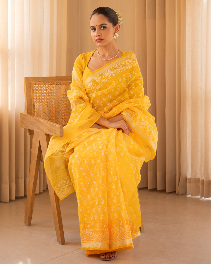 Abeer Yellow Doria Printed Saree