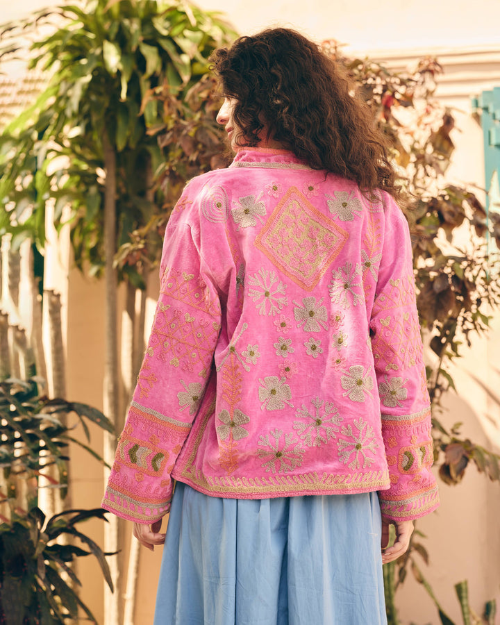 Rosette Pink Velvet Suzani Jacket