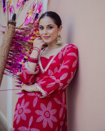 Sudha Pink Bandhani Chinon Kurta Set