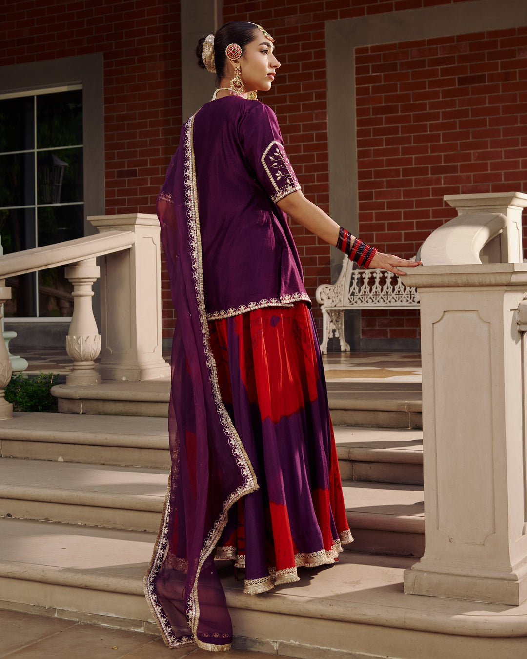 Kalika Purple Embroidered Tie-Dye Chanderi Suit Set