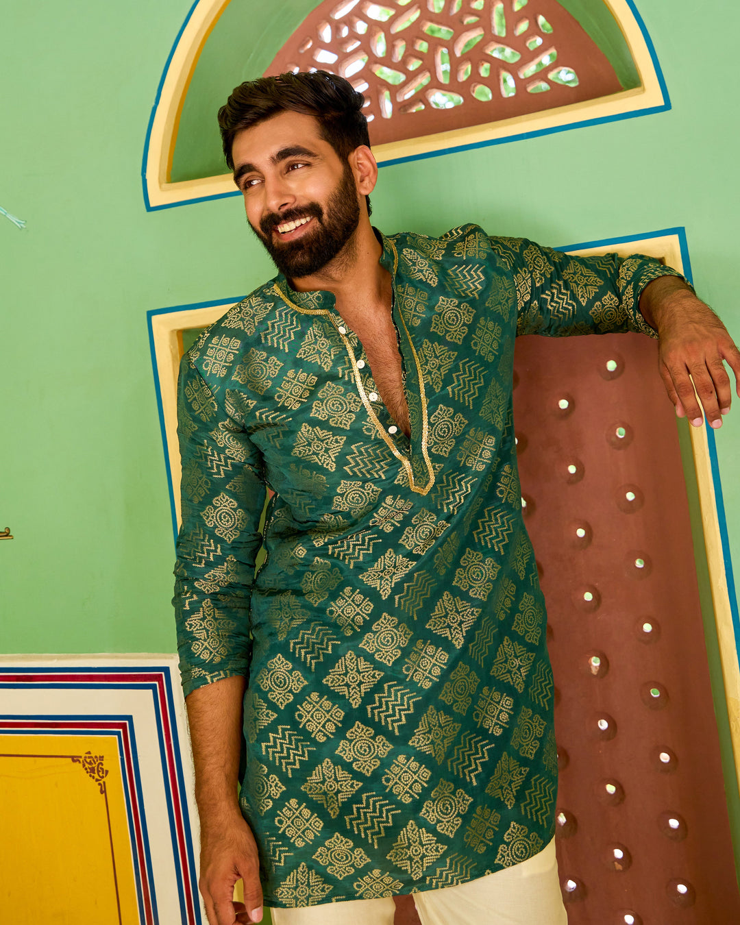 Shiv Green Jacquard Kurta