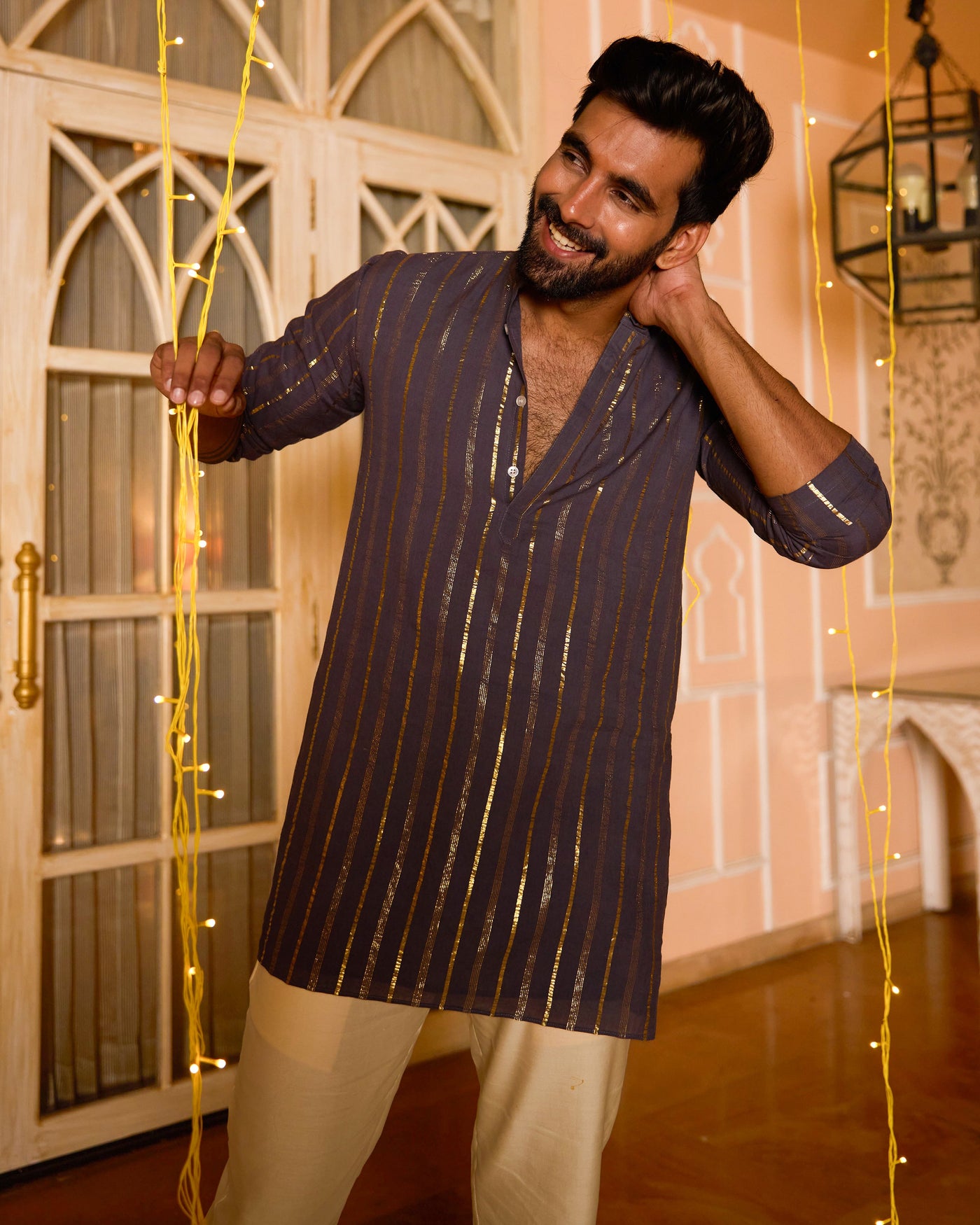 Rajyug Purple Knitted Lurex Kurta