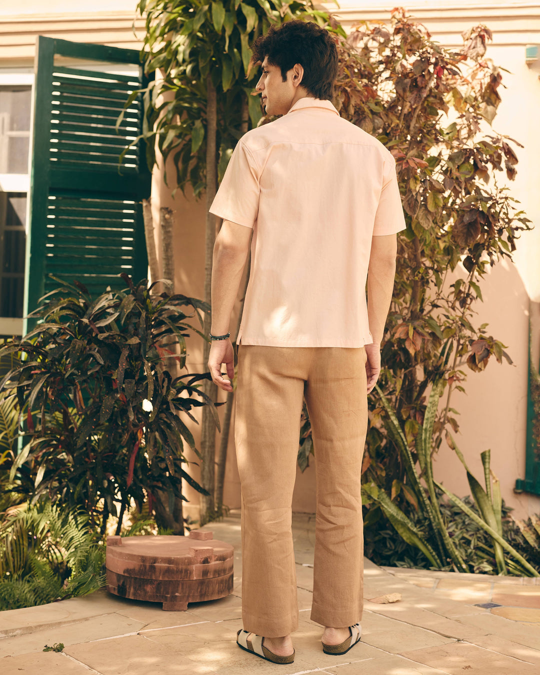 Pexo Peach Cotton Embroidered Printed Shirt