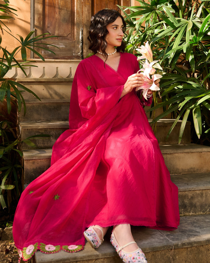 Saira Pink Embroidered Doria Suit Set