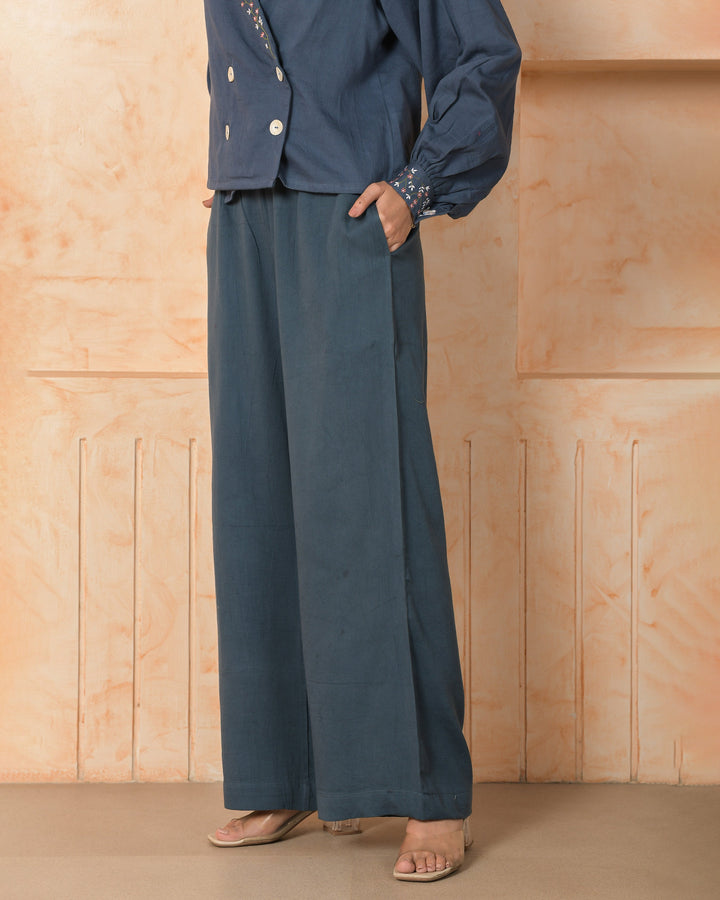 Sandstone Blue Cotton Satin Coord Set