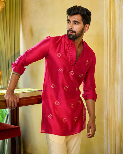 Manik Pink Embroidered Chanderi Kurta