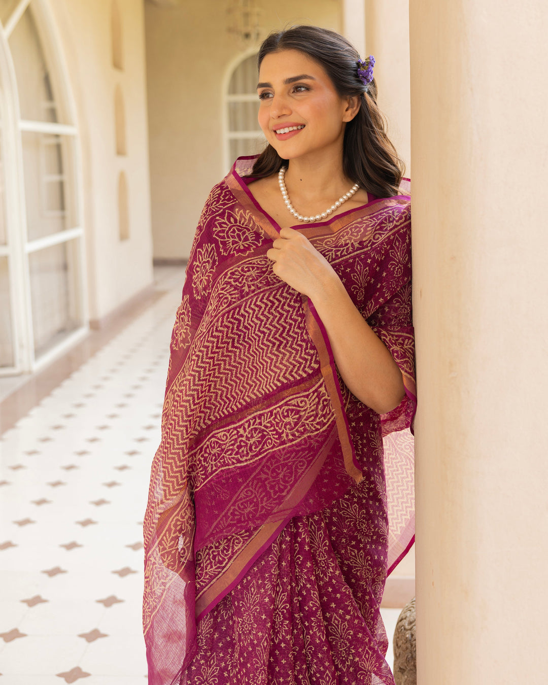 Tara Purple Doria Printed Saree