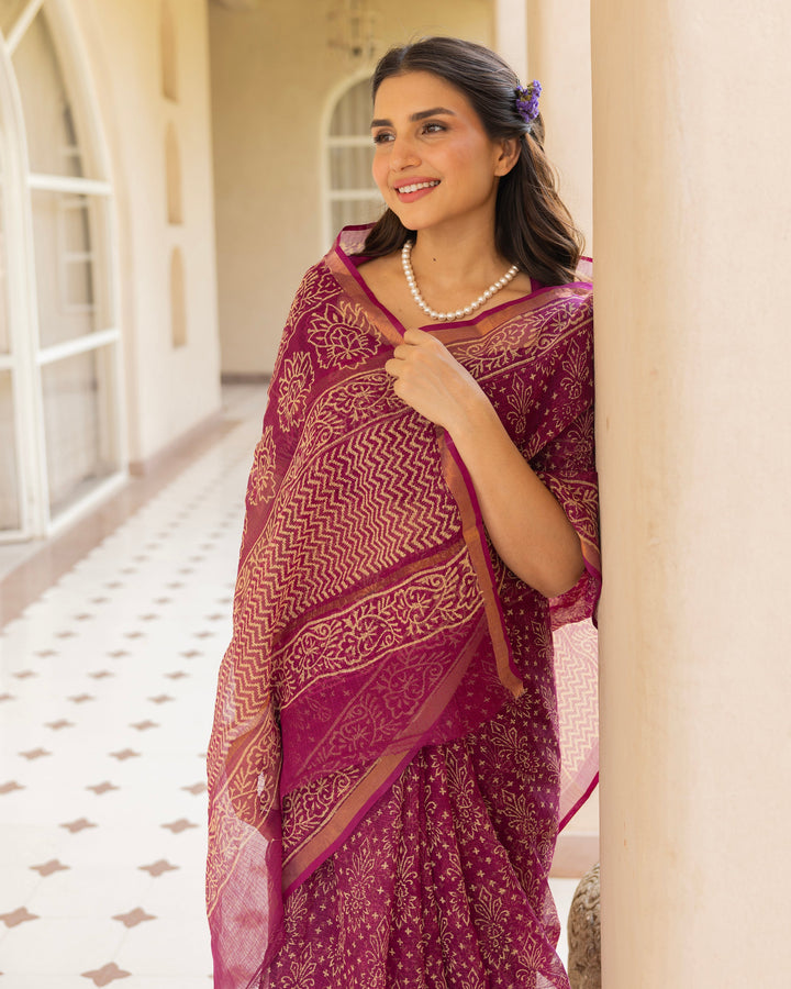Tara Purple Doria Printed Saree