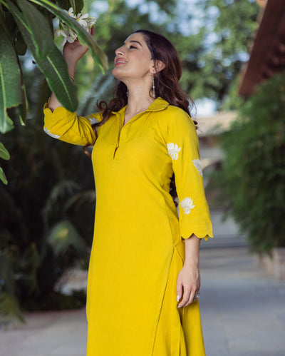 Nova Lime Green Embroidered Flex Kurta Set