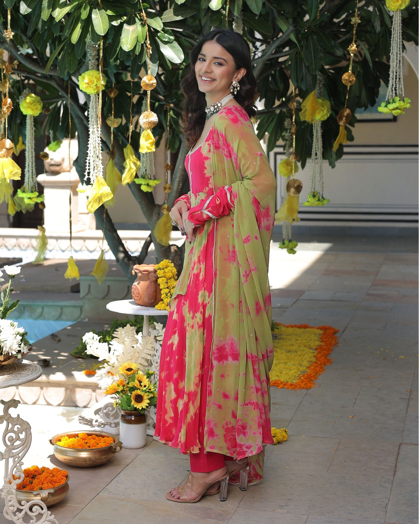 Kairavi Pink Green Tie Dye Georgette Suit Set