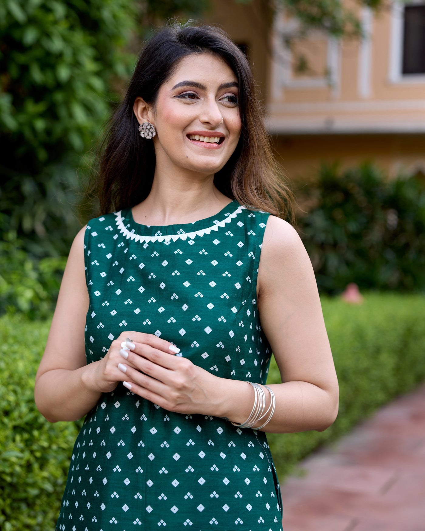 Saj Green Bandhani Chanderi Kurta Set