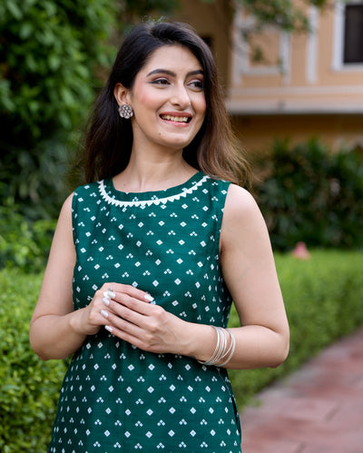 Saj Green Bandhani Chanderi Kurta Set