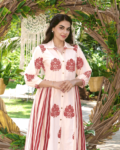 Noor Cream Printed Cotton Coord Set
