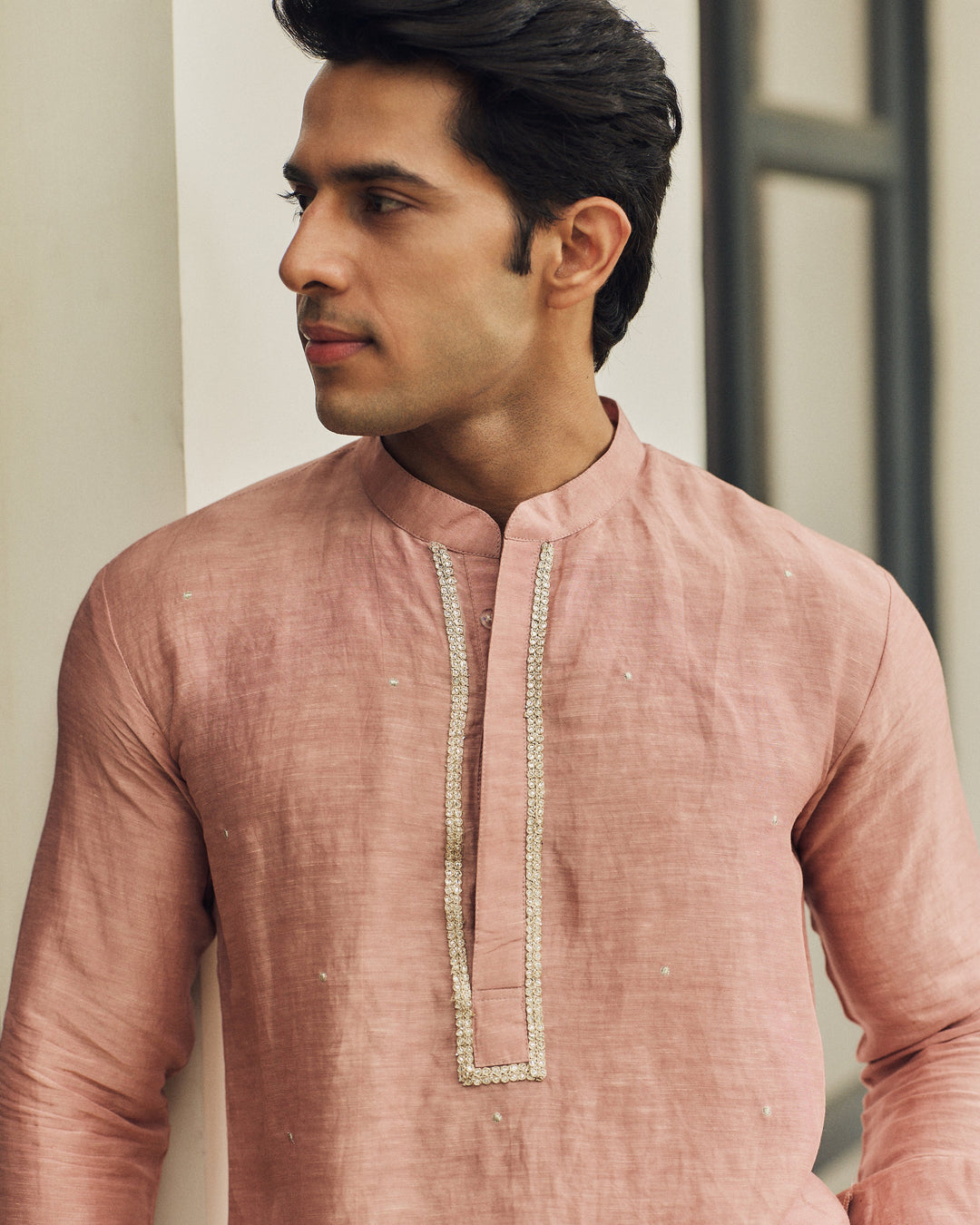 Rishan Peach Handpainted Silk Kurta