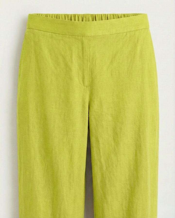 Virelle Pear Green Cotton Flex Straight Pants