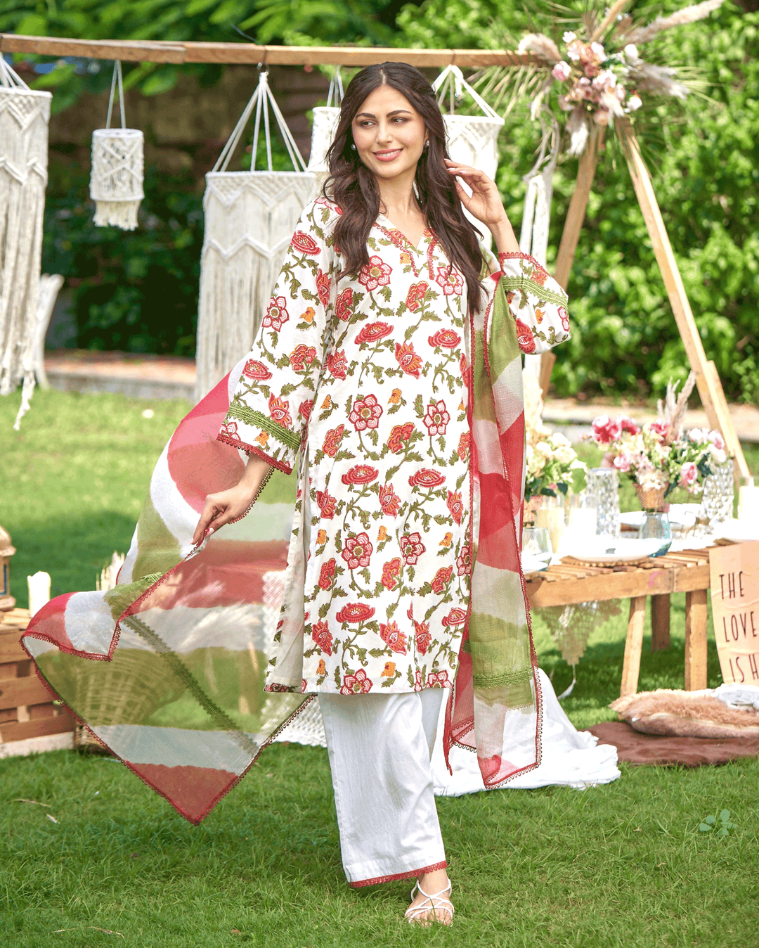 Sunrise Bloom Red Printed Cotton Suit Set