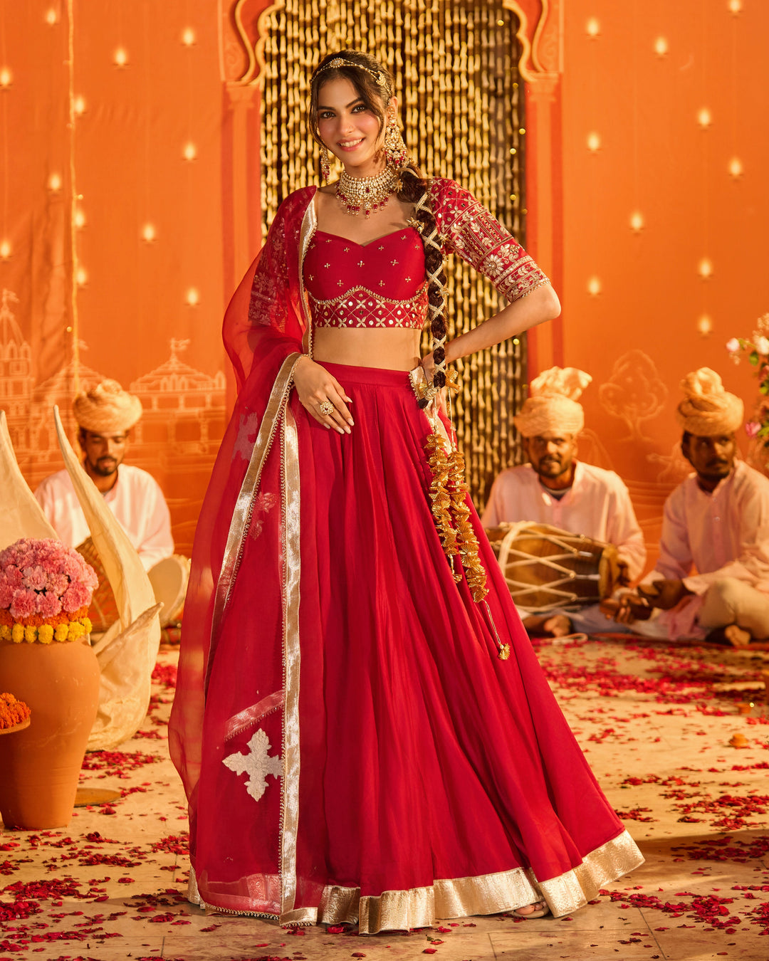 Tejvya Magenta Embroidered Chanderi Lehenga Set