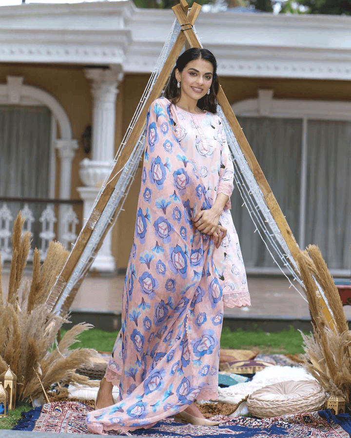 Coneflower Peach Printed Cotton Suit Set