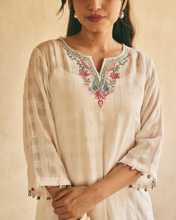 Leon White Big Checks Kurta Set