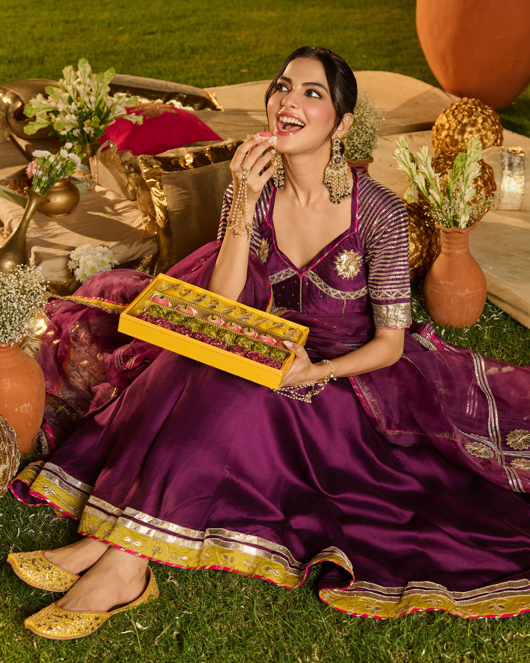 Pravya Purple Embroidered Chanderi Suit Set