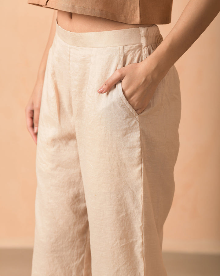 Arisya Beige Chanderi Solid Straight Pants