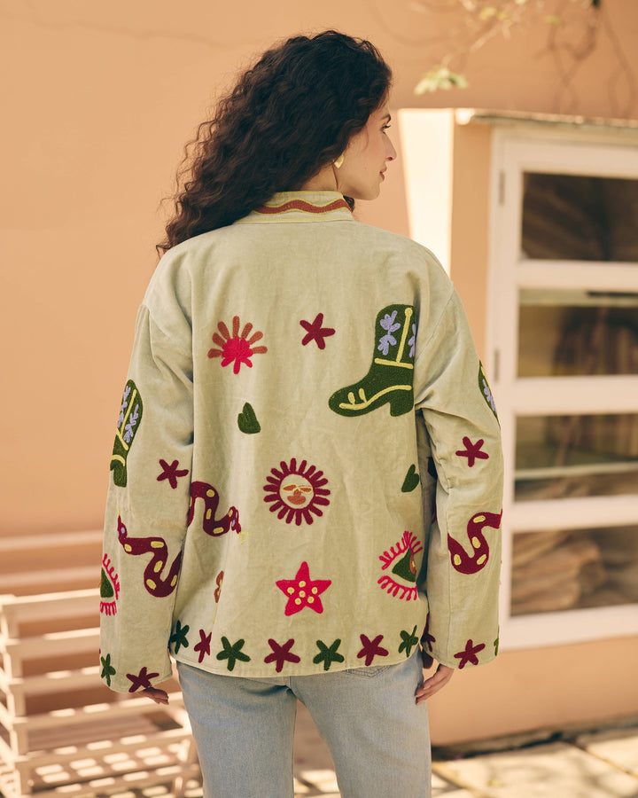 Herbelle Sage Velvet Suzani Jacket