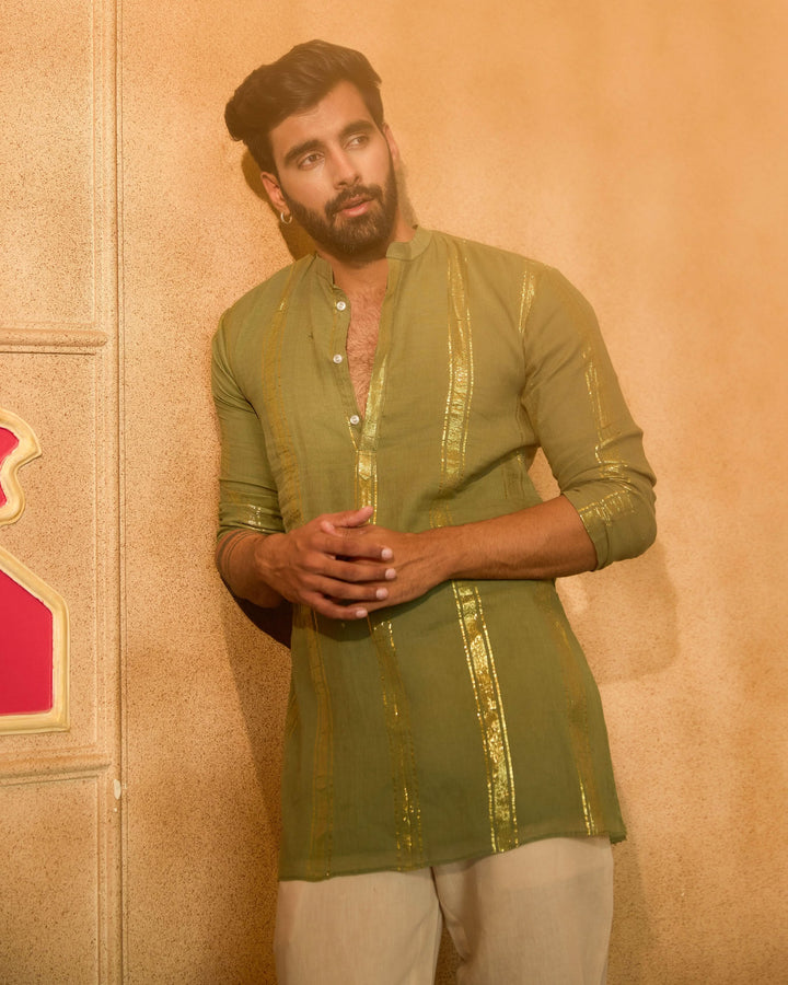 Tarangit Olive Knitted Lurex Kurta