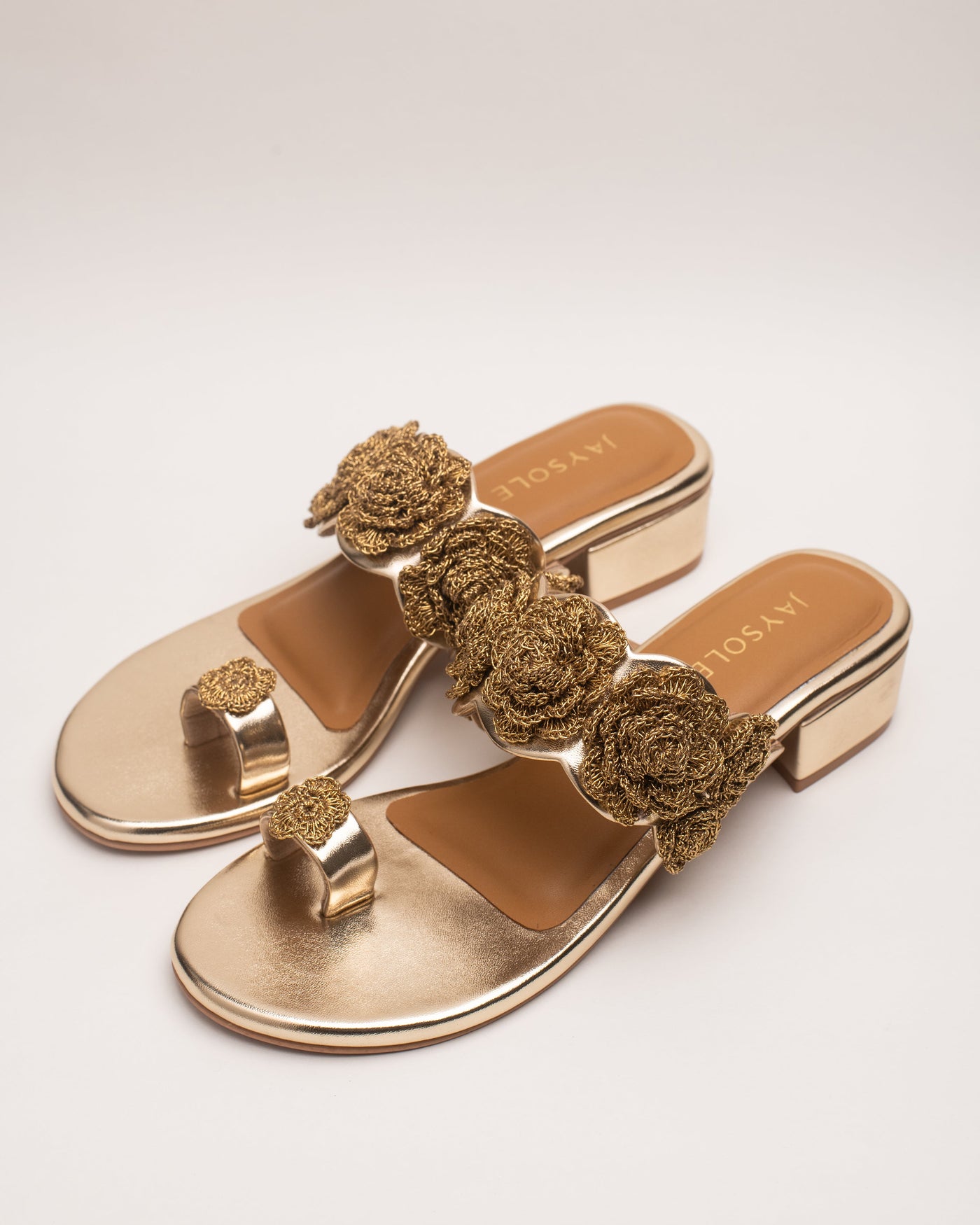 Sunehri Golden Flower Heels 