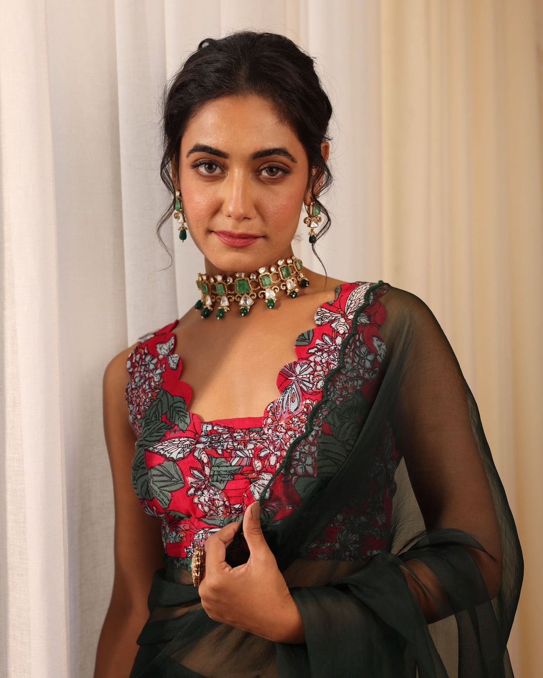 Riddhi Red Printed Chanderi Blouse