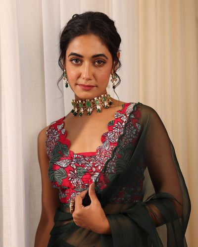 Riddhi Red Printed Chanderi Blouse