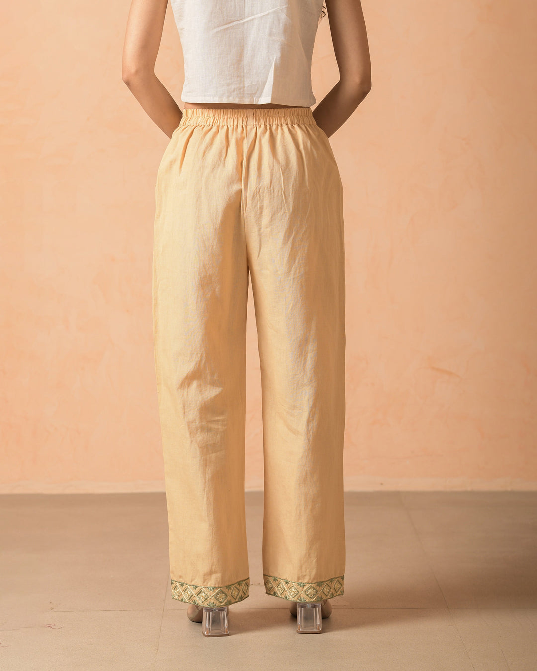 Alara Yellow Beige Flex Embroidered Straight Pants