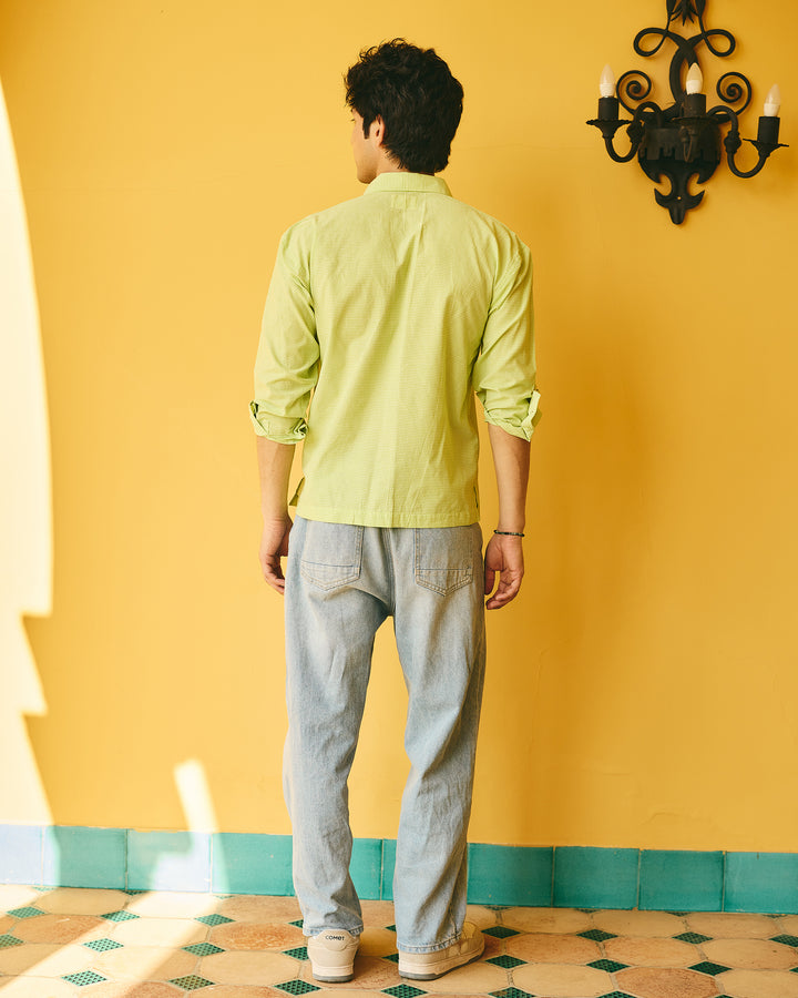 Zian Green Embroidered Cotton Checks Printed Shirt