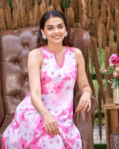 Blossam Pink Printed Silk Coord Set