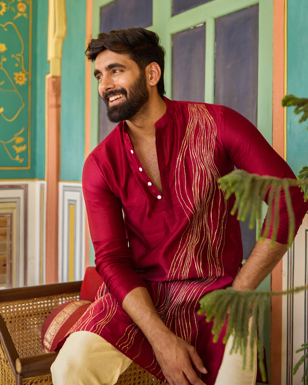 Sivet Plum Chanderi Embroidered Kurta