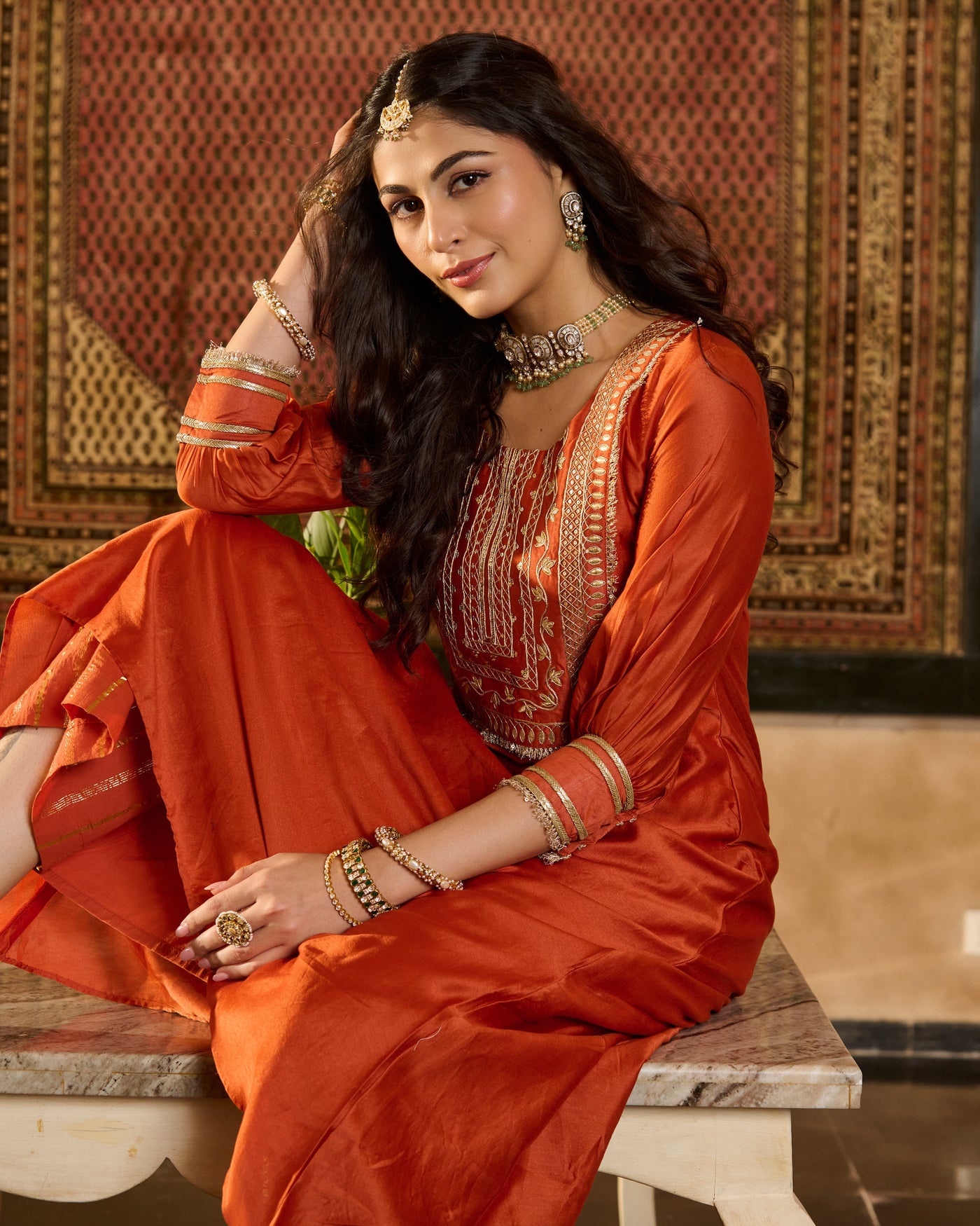 Lucia Orange Solid Chanderi Kurta Set