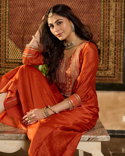 Lucia Orange Solid Chanderi Kurta Set
