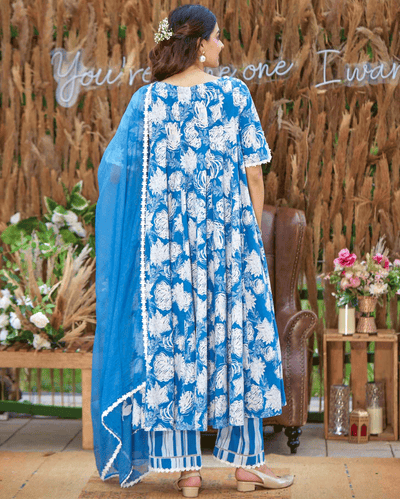 Anvika Blue Printed Cotton Suit Set