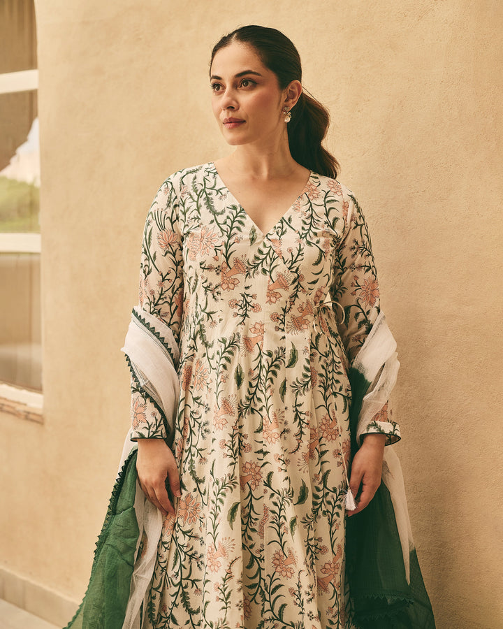 Adik White Cotton Printed Suit Set
