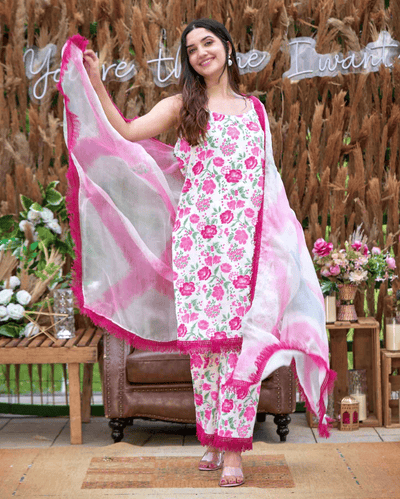 Carnation Pink Printed Cotton Suit Set