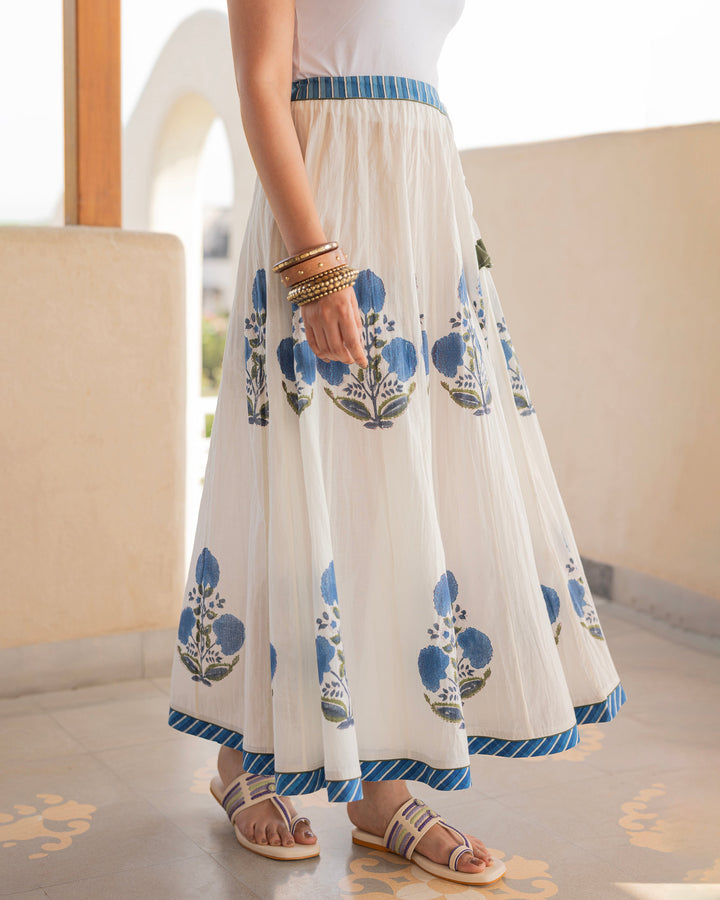 Ruhira Off White Printed Cotton Skirt