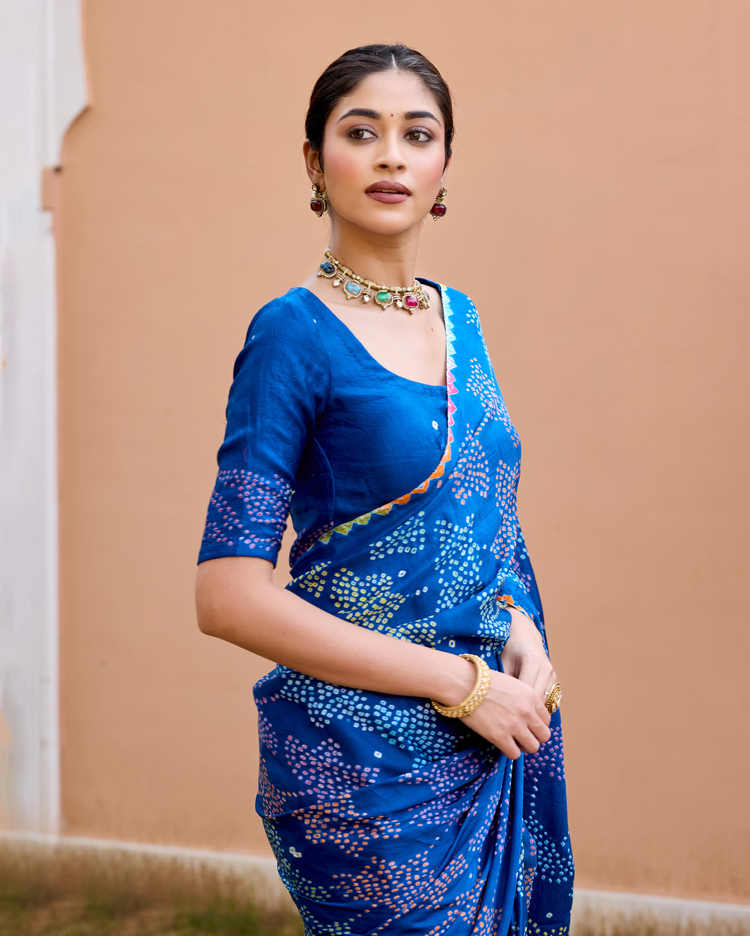 Mohini Blue Gajji Silk Bandhej Saree
